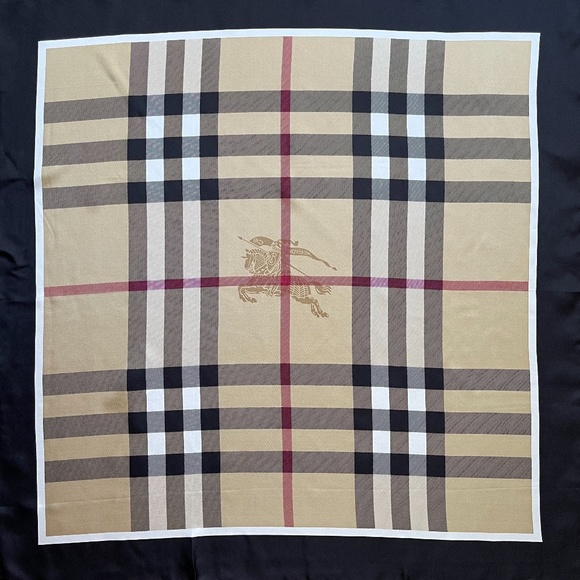 Display # 1 Burberry Scarf Classic Beige Check Black Border Silk Wrap - Picture 8 of 15
